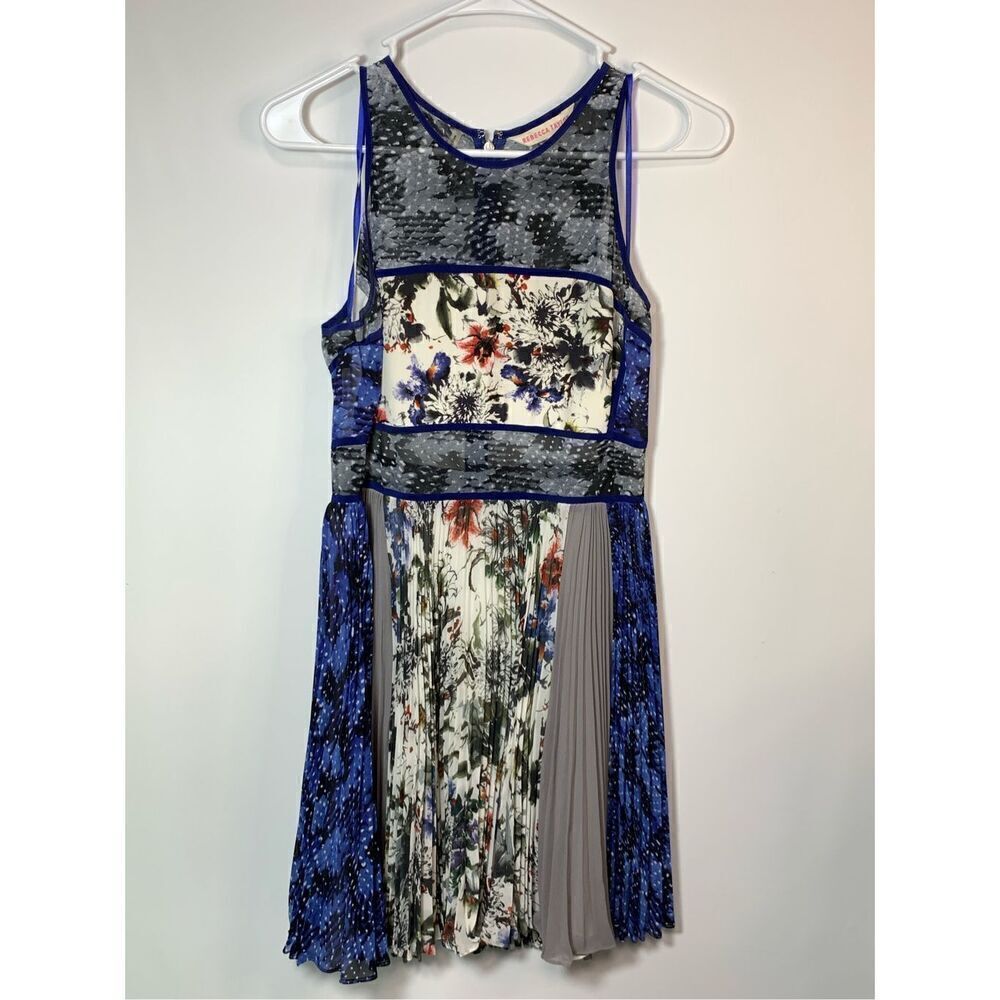 Rebecca Taylor Women's Silk Lined Floral Pleated Mini Dress Multicolor Size 6